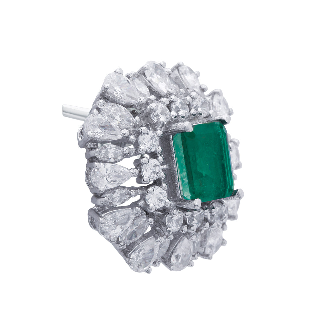 Classic Emerald Silver Stud Earrings