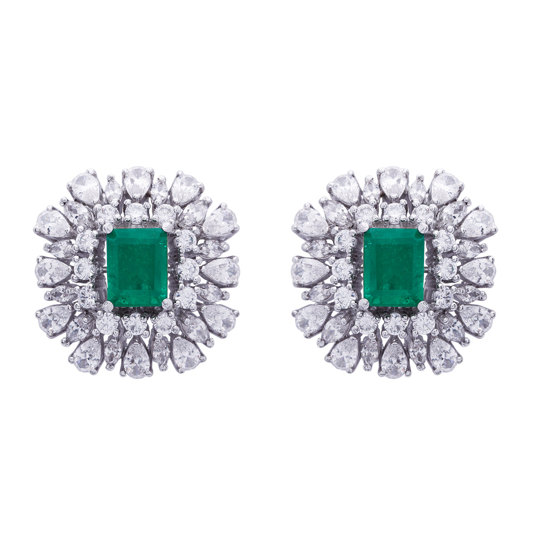 Classic Emerald Silver Stud Earrings