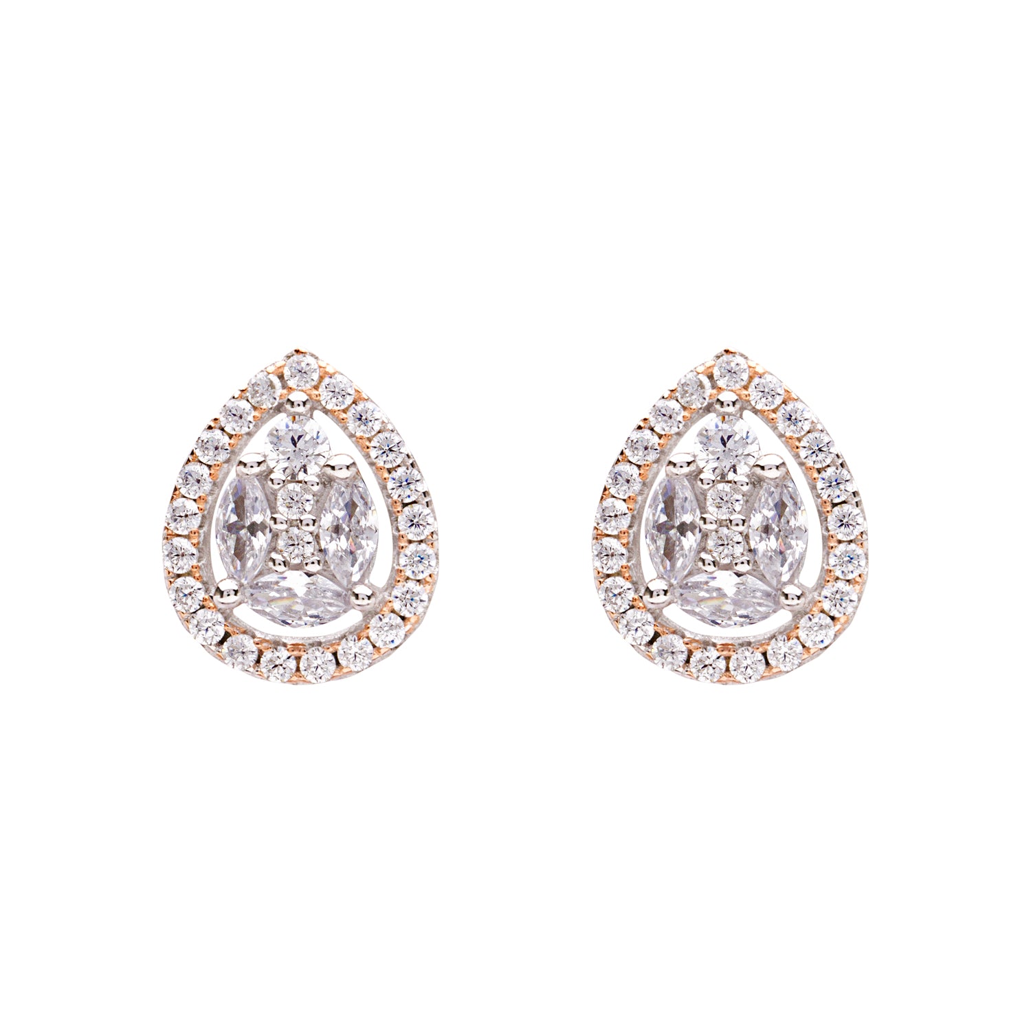 Diamond Drop Silver Stud Earrings