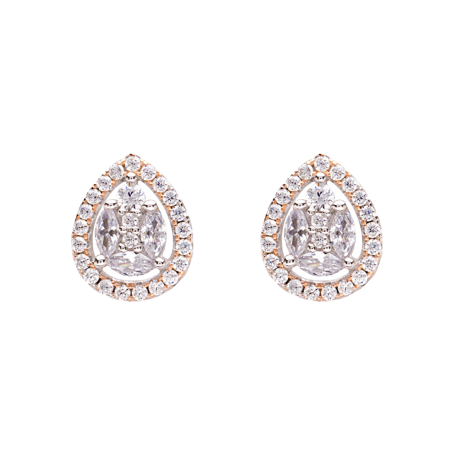 Diamond Drop Silver Stud Earrings