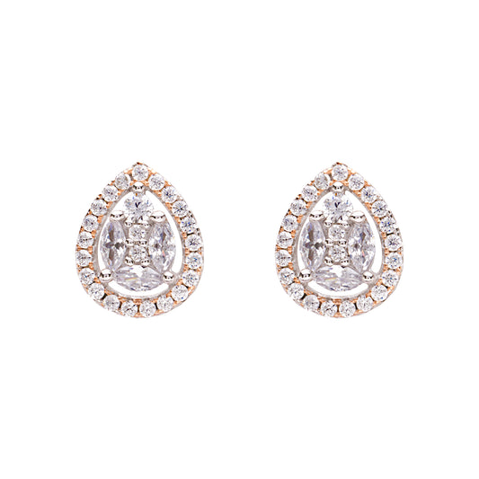 Diamond Drop Silver Stud Earrings
