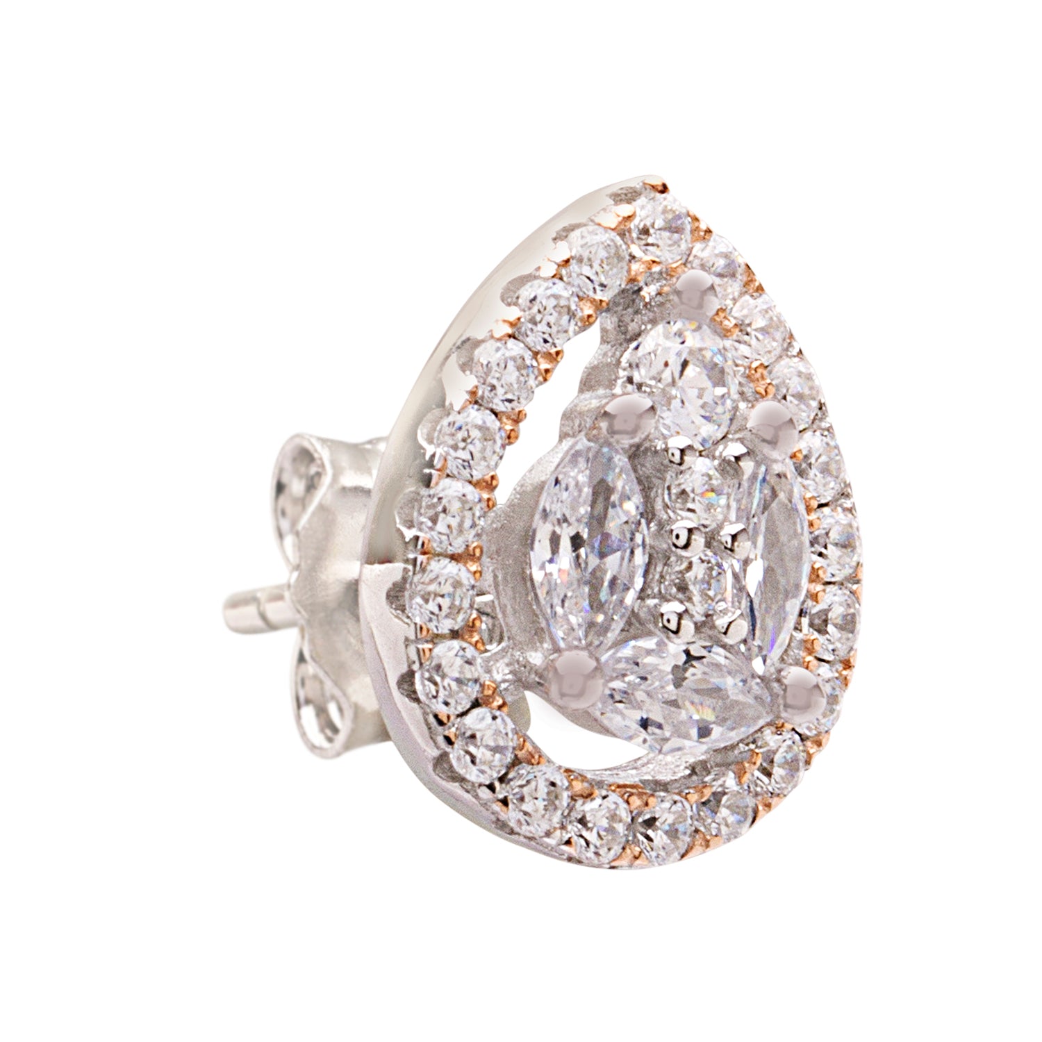 Diamond Drop Silver Stud Earrings