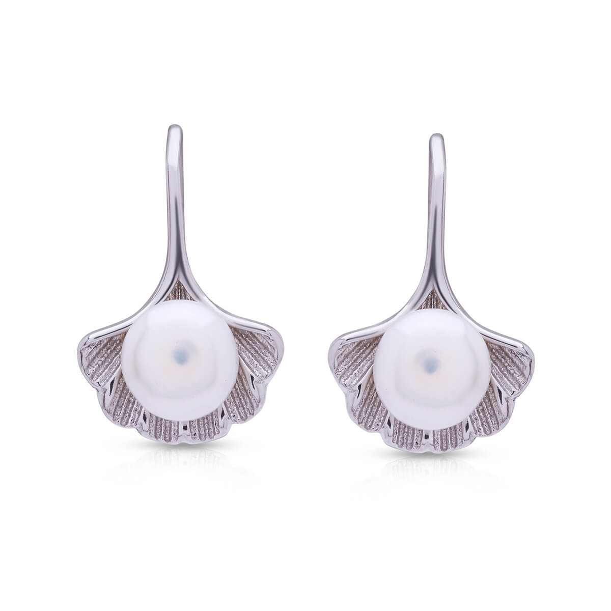 Pearl Drop Floral Earrings In Silver