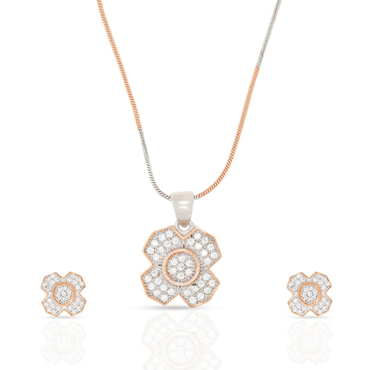 Floral Diamond Pendant Set In Silver