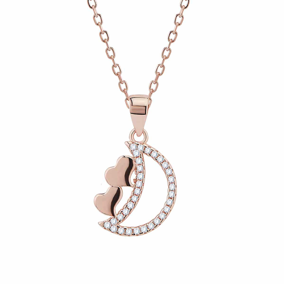 Elegant Silver Studded Moon Pendant