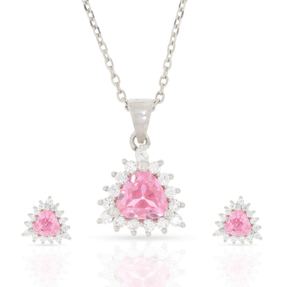 Stunning Pink Stone Silver Pendant Set