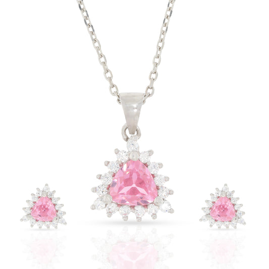 Stunning Pink Stone Silver Pendant Set