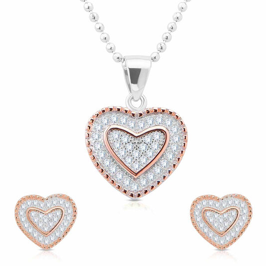 Heart Beat Silver Diamond Pendant Set