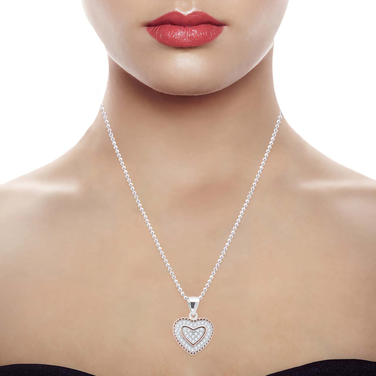 Heart Beat Silver Diamond Pendant Set