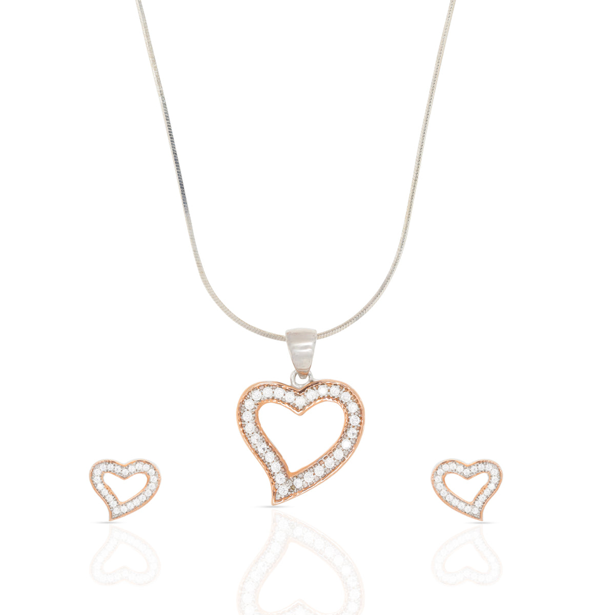 Diamond Heart Pendant Set In Silver