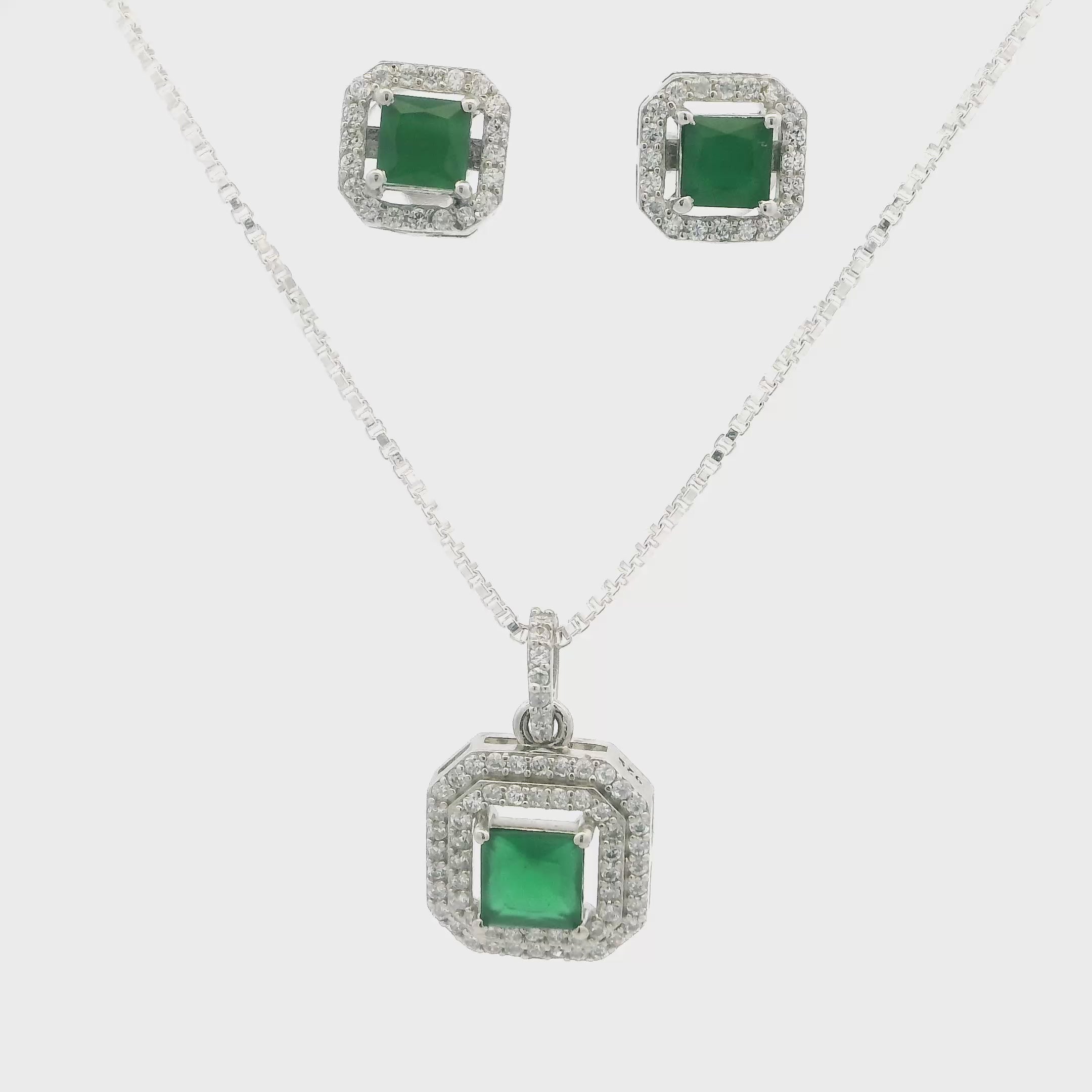 Timeless Emerald Square-Cut Pendant Set