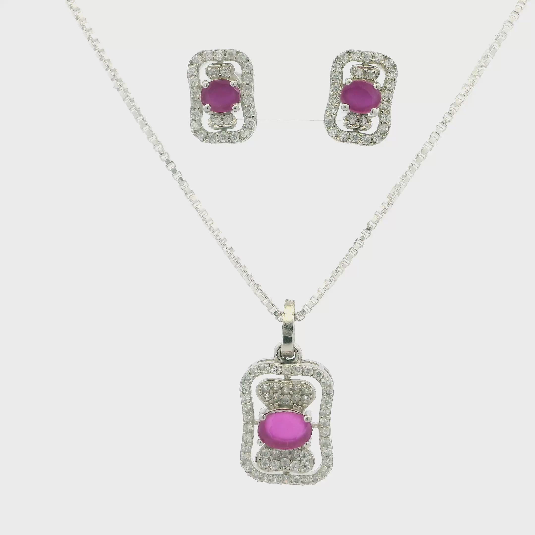Dazzling Oval Pink Gem Pendant Set