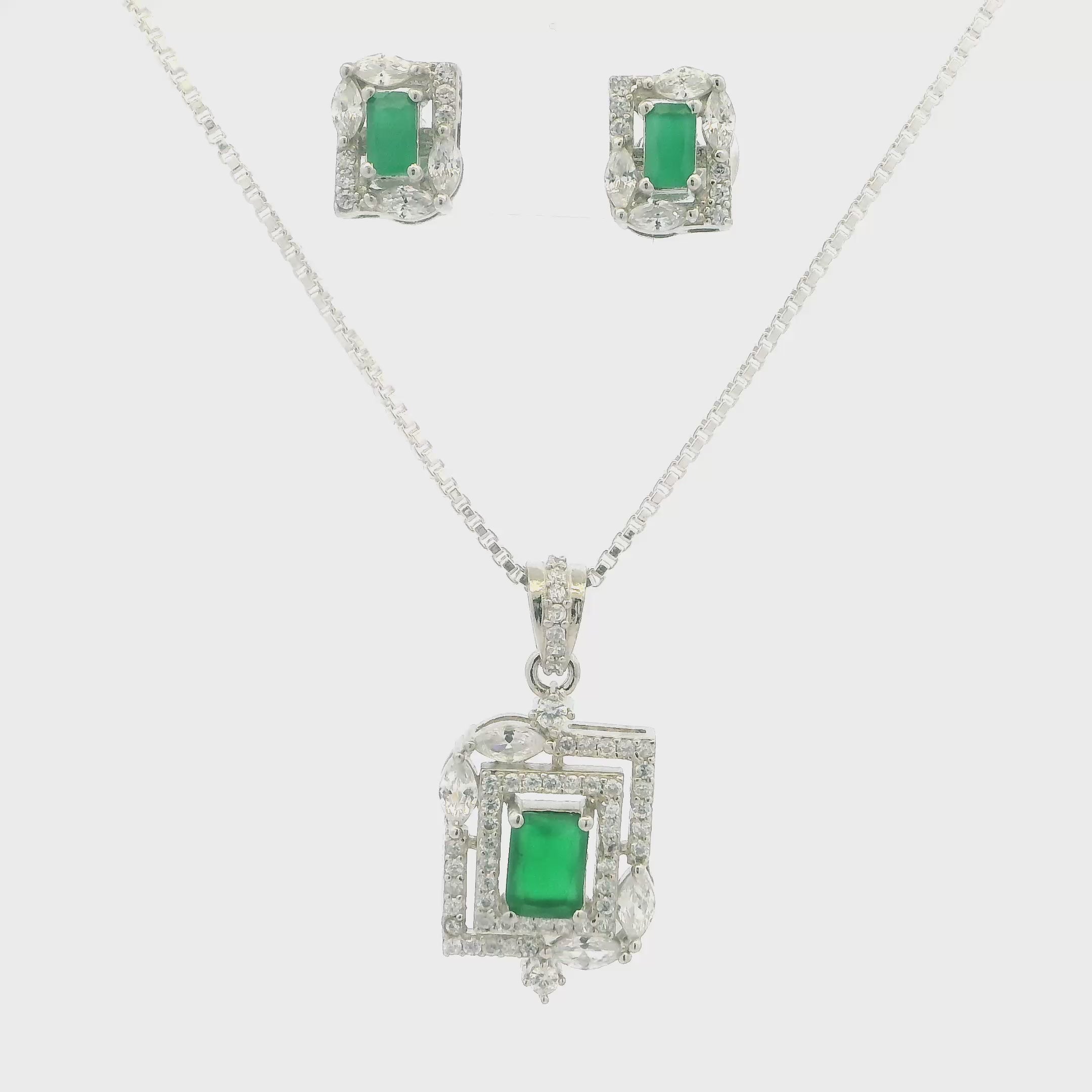 Emerald Green Crystal Geometric Pendant Set