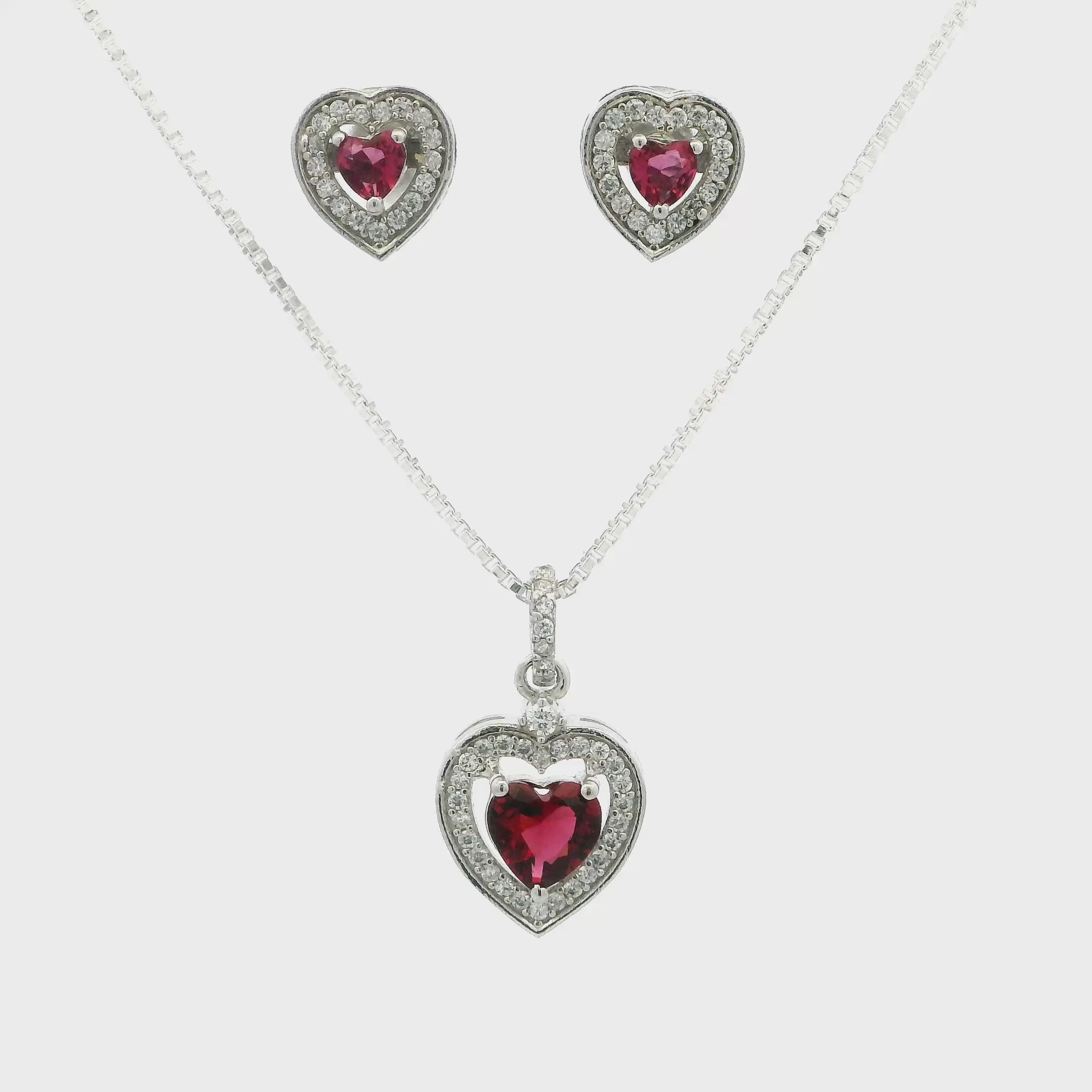 Love Spark Heart Crystal Pendant Set