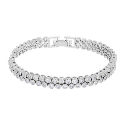 925 Sterling Silver Crystal Cubic Zirconia Timeless Double Layer Solitaire Bracelet