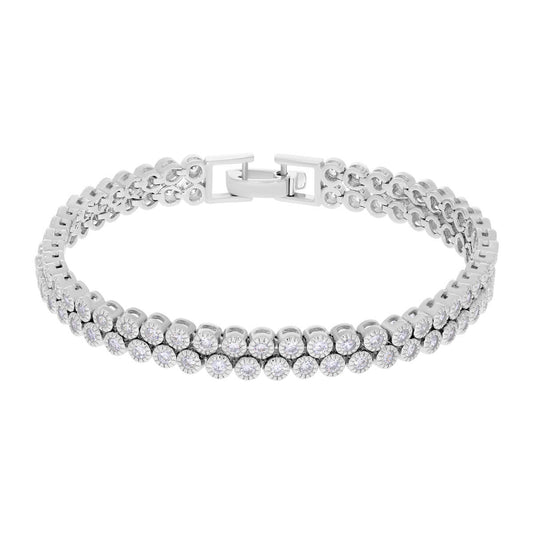 925 Sterling Silver Crystal Cubic Zirconia Timeless Double Layer Solitaire Bracelet