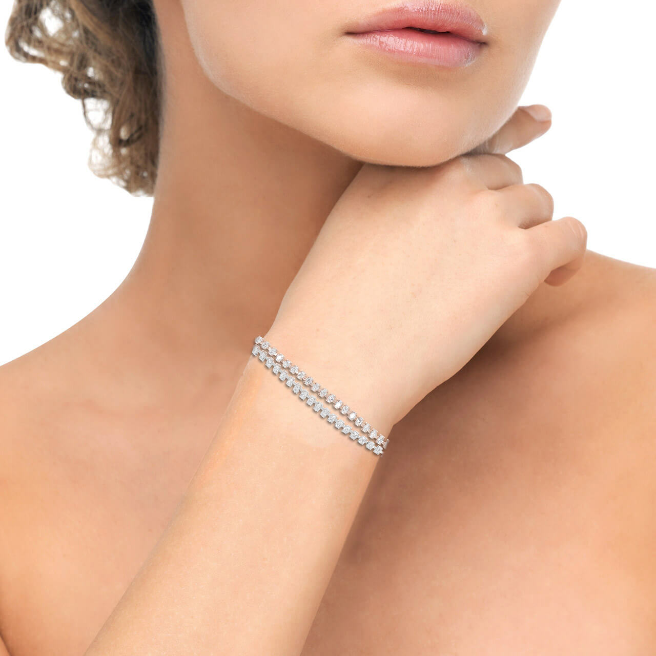 925 Sterling Silver Bracelet|Crystal Cubic Zirconia Timeless Double Layer Solitaire Bracelet