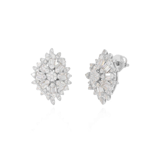 Silver Zircon Shining Flower Diamond Earrings