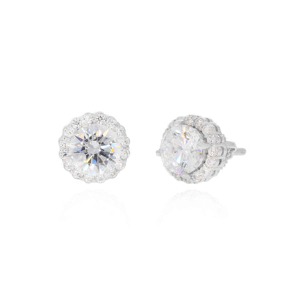 Silver Zircon Bezel Diamond Stud Earrings