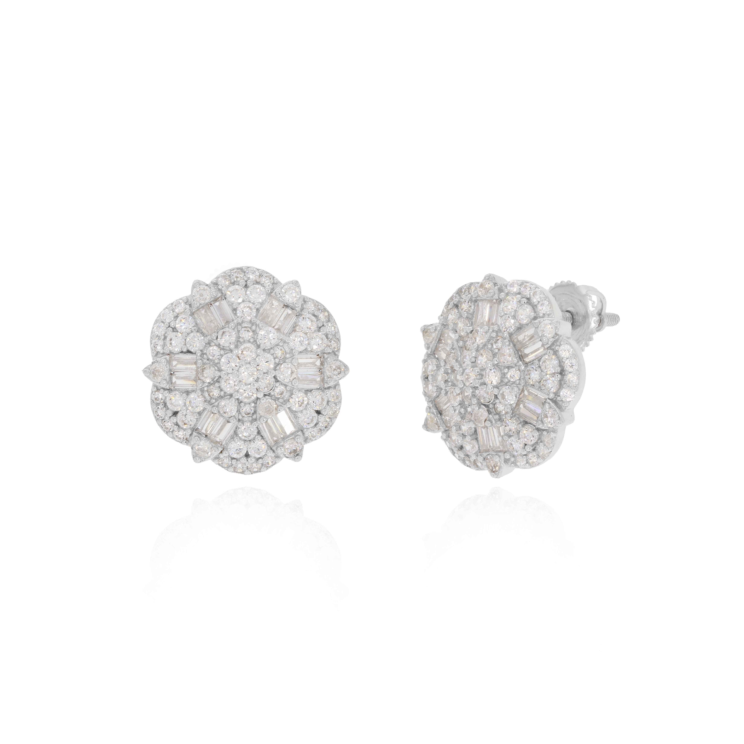 Silver Flowery Bold Diamond Stud Earrings