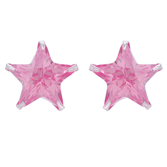 Silver Coral Pink Star Stud Earrings