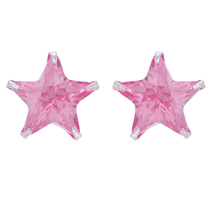Silver Coral Pink Star Stud Earrings