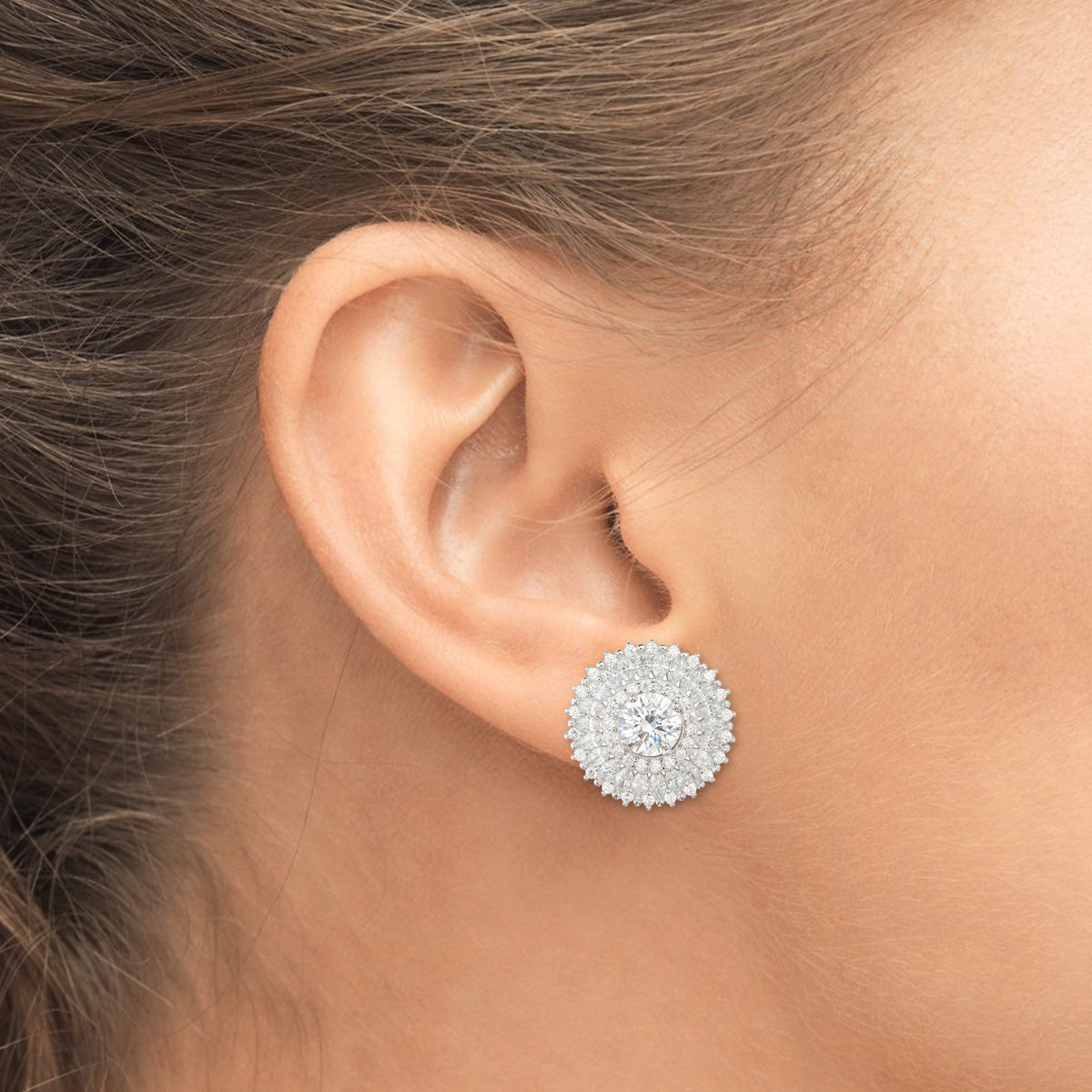 Silver Zircon Mandala Diamond Earrings