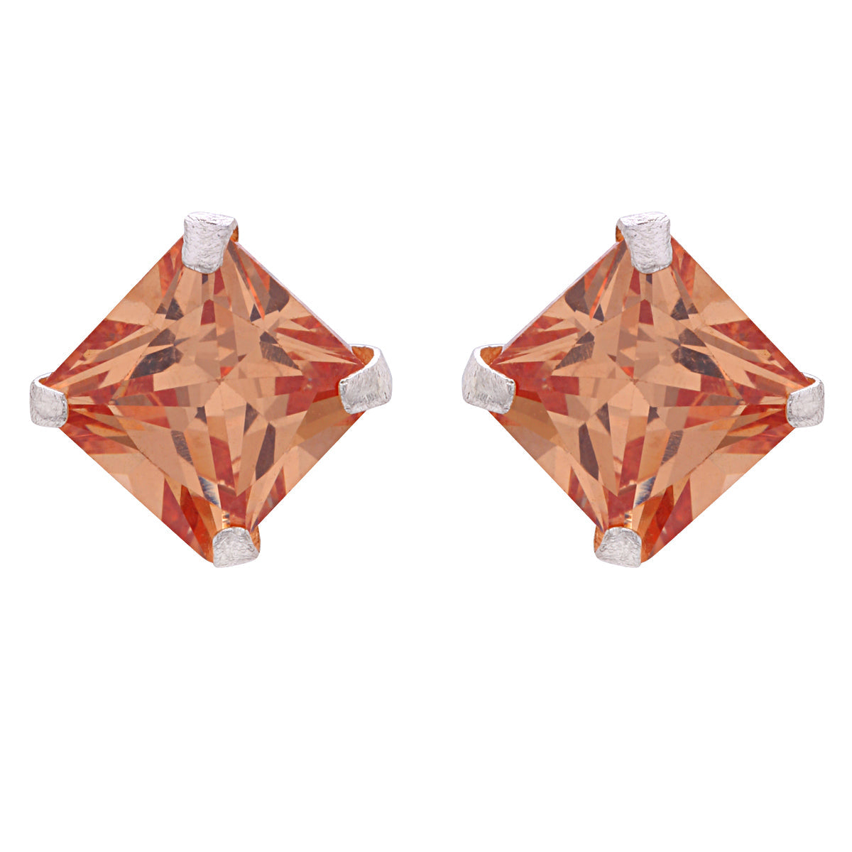 Silver Spessartine Rhombus Stud Earrings