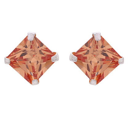 Silver Spessartine Rhombus Stud Earrings