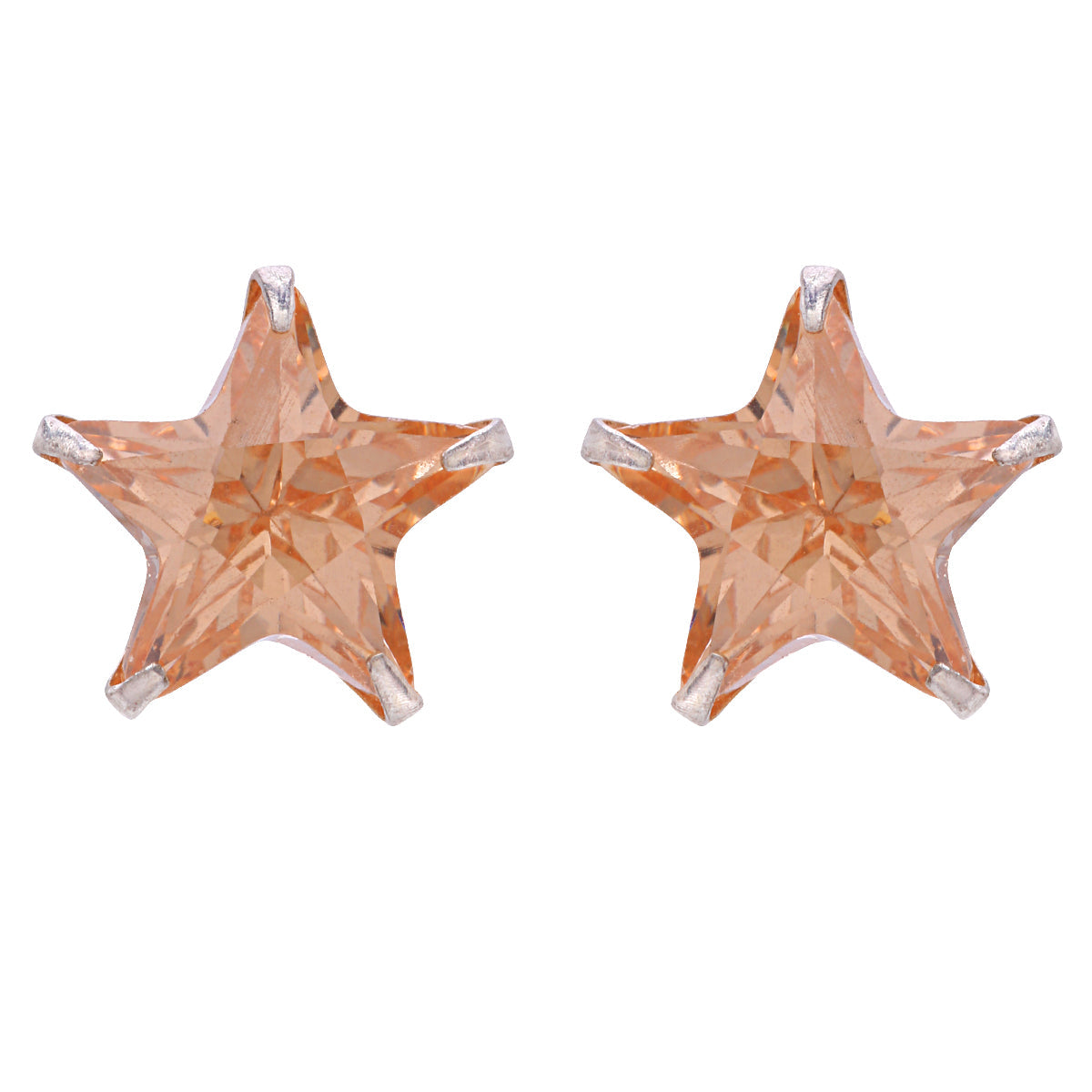 Silver Coral Orange Star Stud Earrings