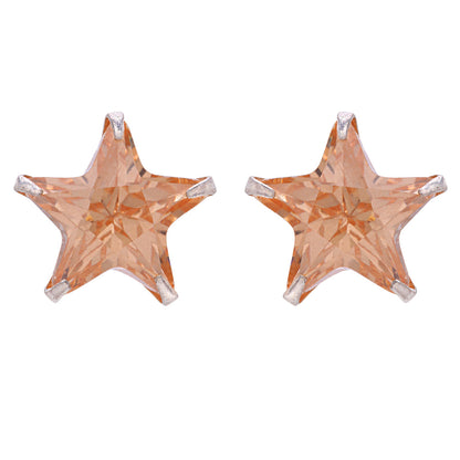 Silver Coral Orange Star Stud Earrings