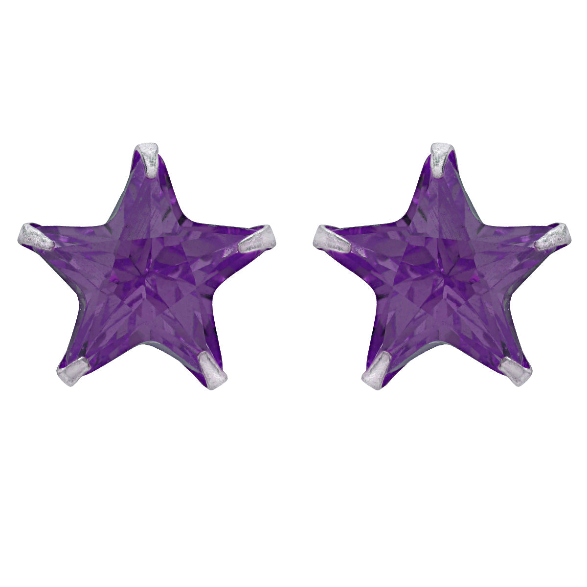 Silver Coral Purple Star Stud Earrings