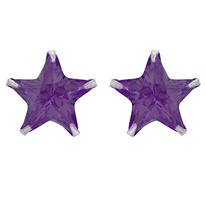 Silver Coral Purple Star Stud Earrings