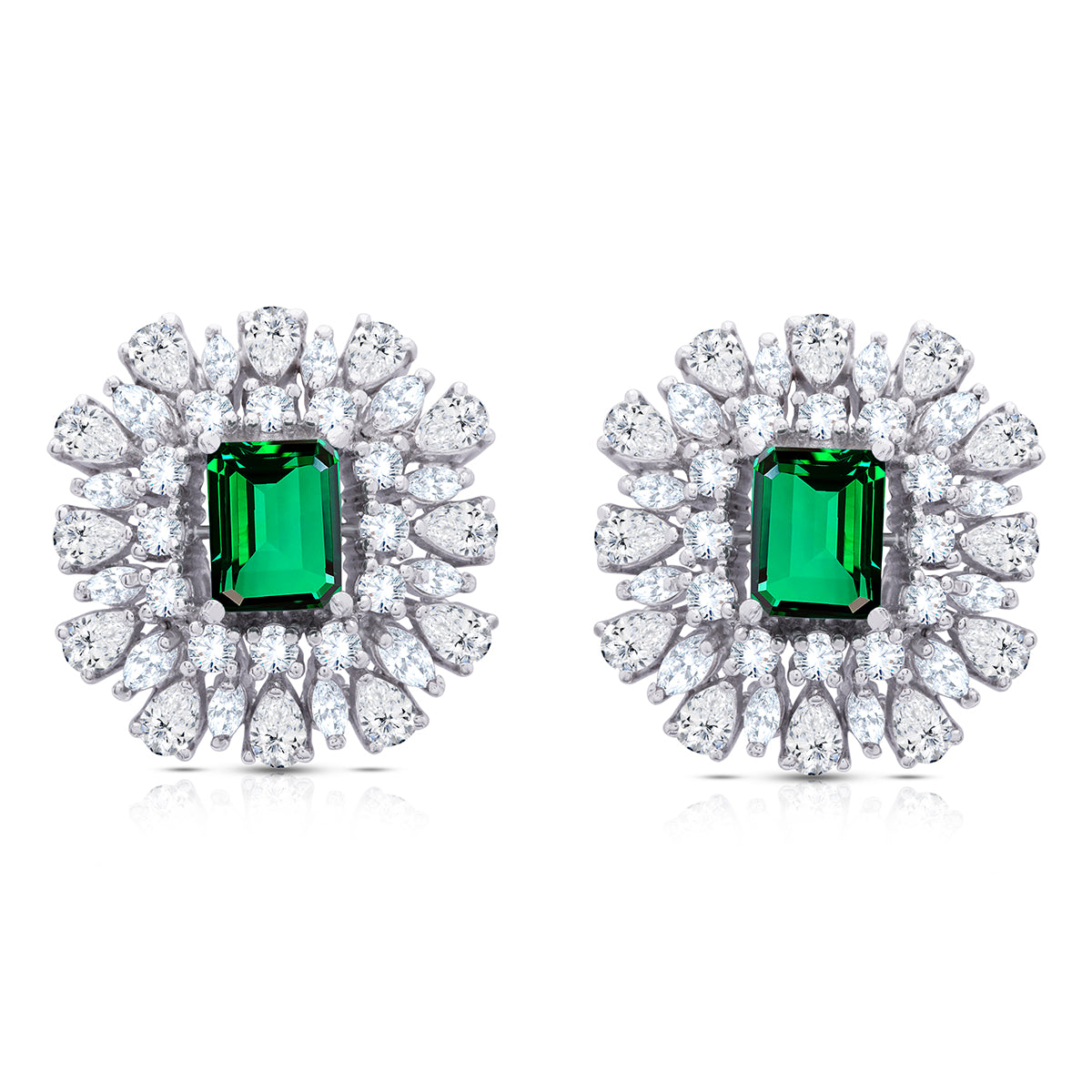 Royal Green Diamond Drop Silver Earrings