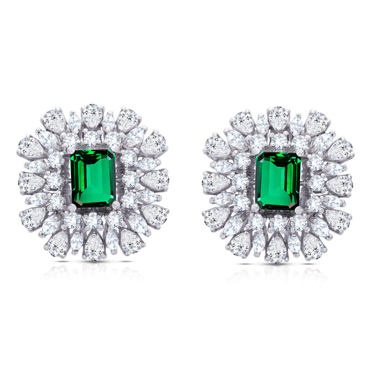 Royal Green Diamond Drop Silver Earrings