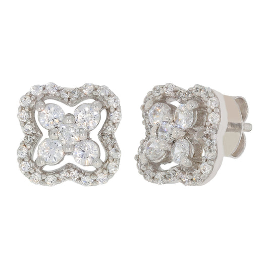 Sterling Silver Diamond Clover Earrings