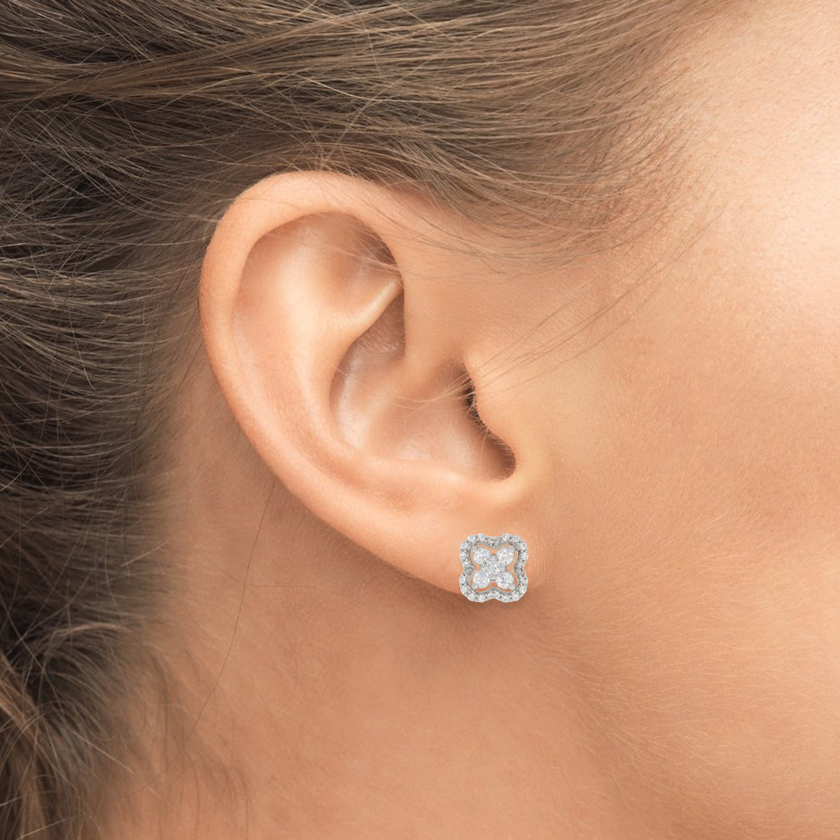Sterling Silver Diamond Clover Earrings