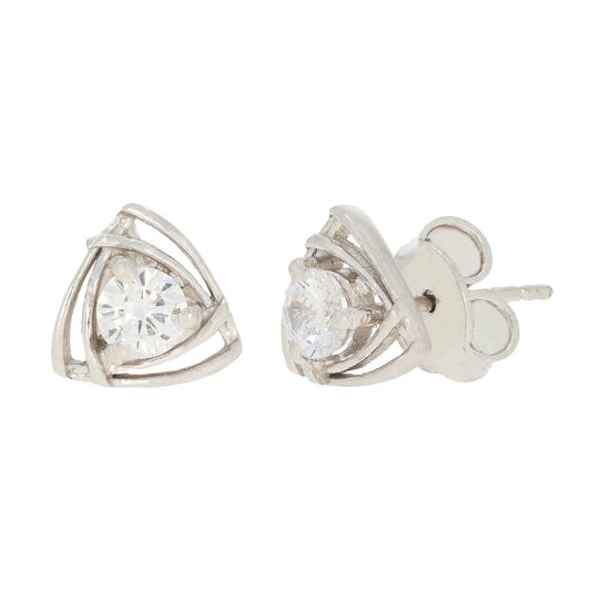 925 Sterling Silver White American Diamond Triangle Stud Silver Earrings