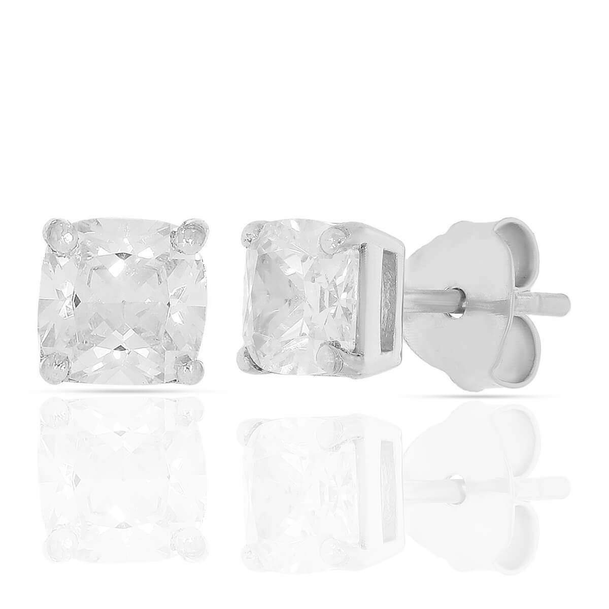Silver Zircon Symmetry Square Earrings