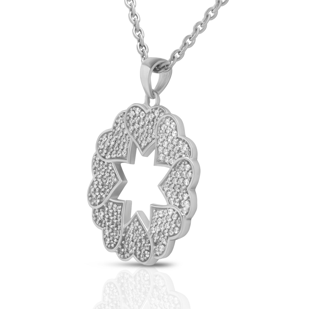 Silver Cupid Heart Diamond Pendant with Link Chain