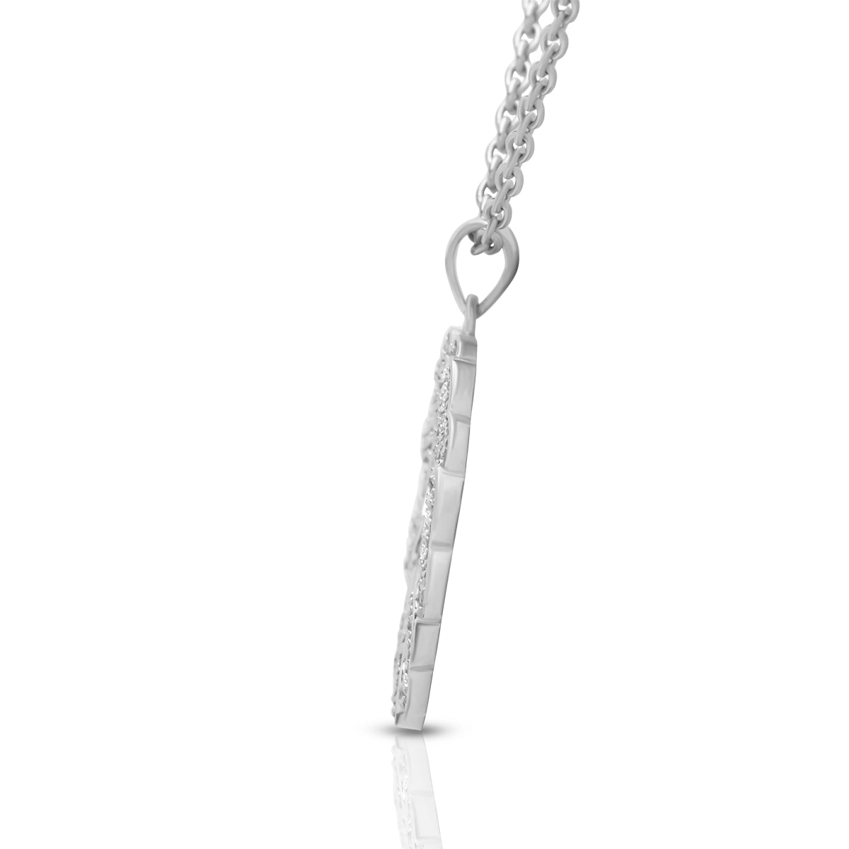 Silver Cupid Heart Diamond Pendant with Link Chain