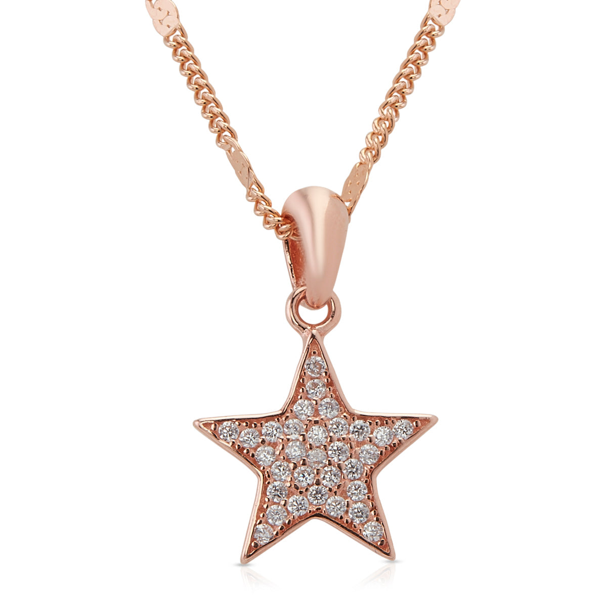 Rose Gold Shining Star Diamond Pendant with Link Chain