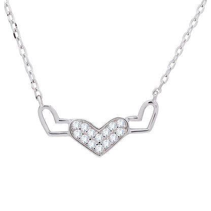 Silver Ornate Hearts Pendant with Link Chain