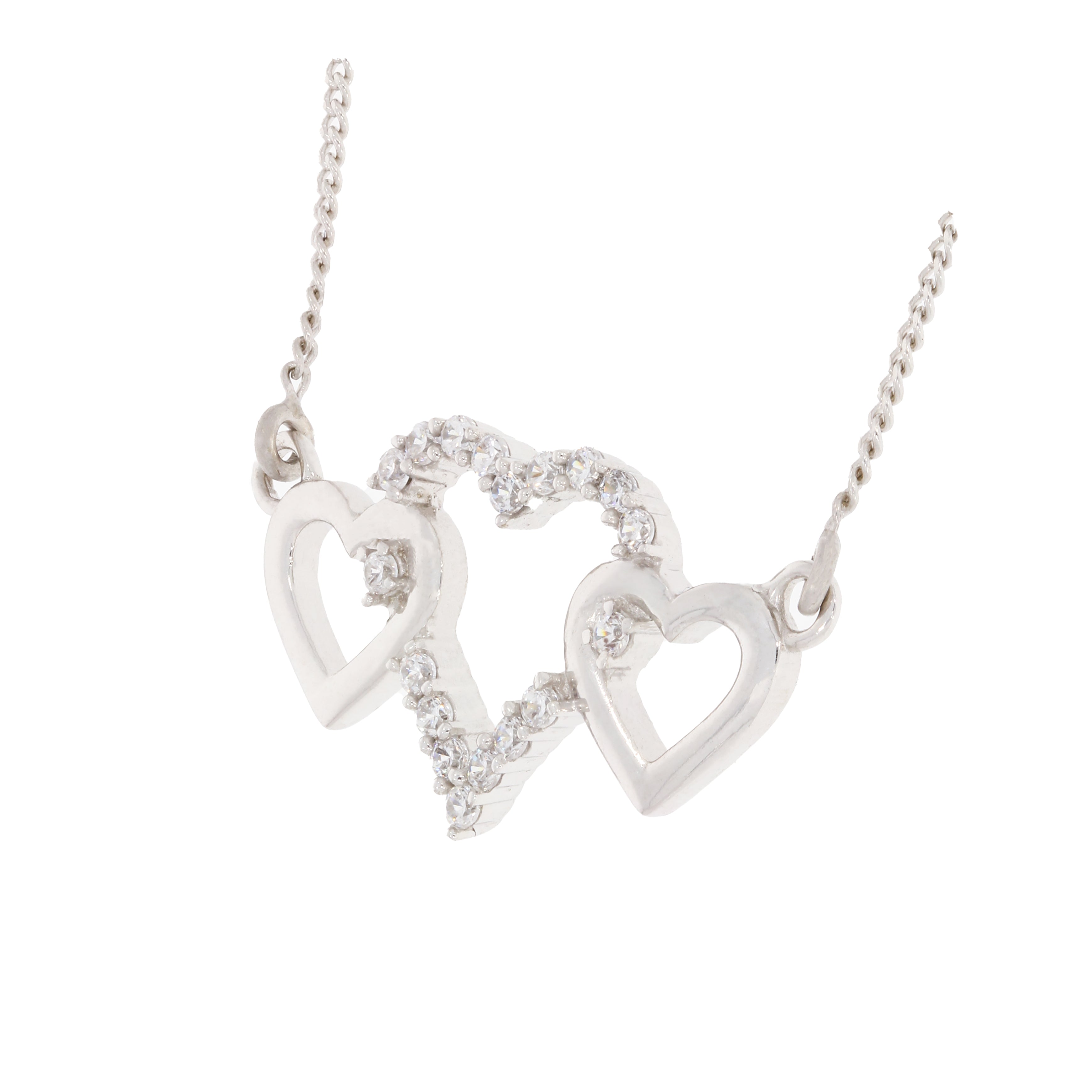 Silver Ornate Hearts Pendant with Link Chain