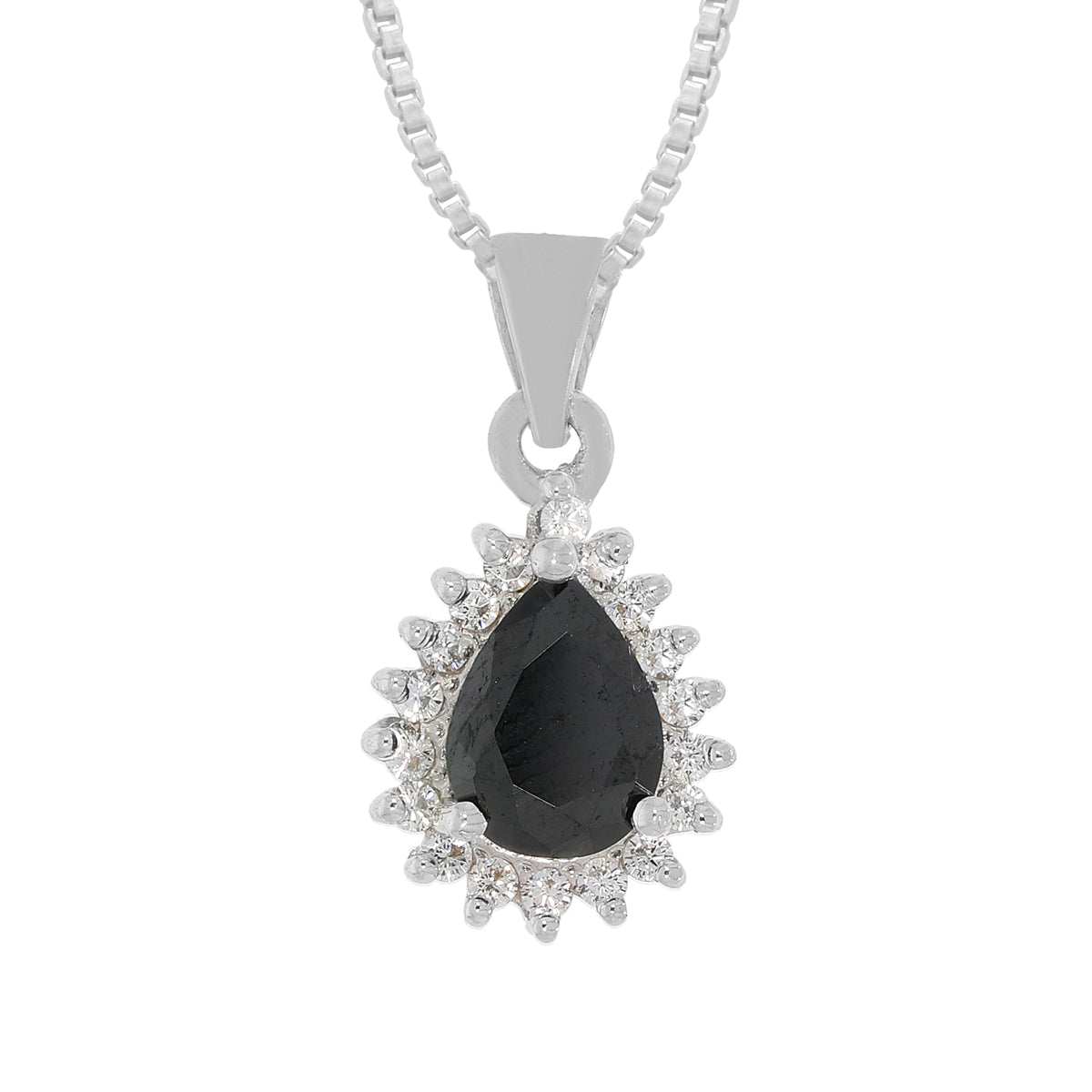 Silver Black Tear Drop Pendant Set with Link Chain
