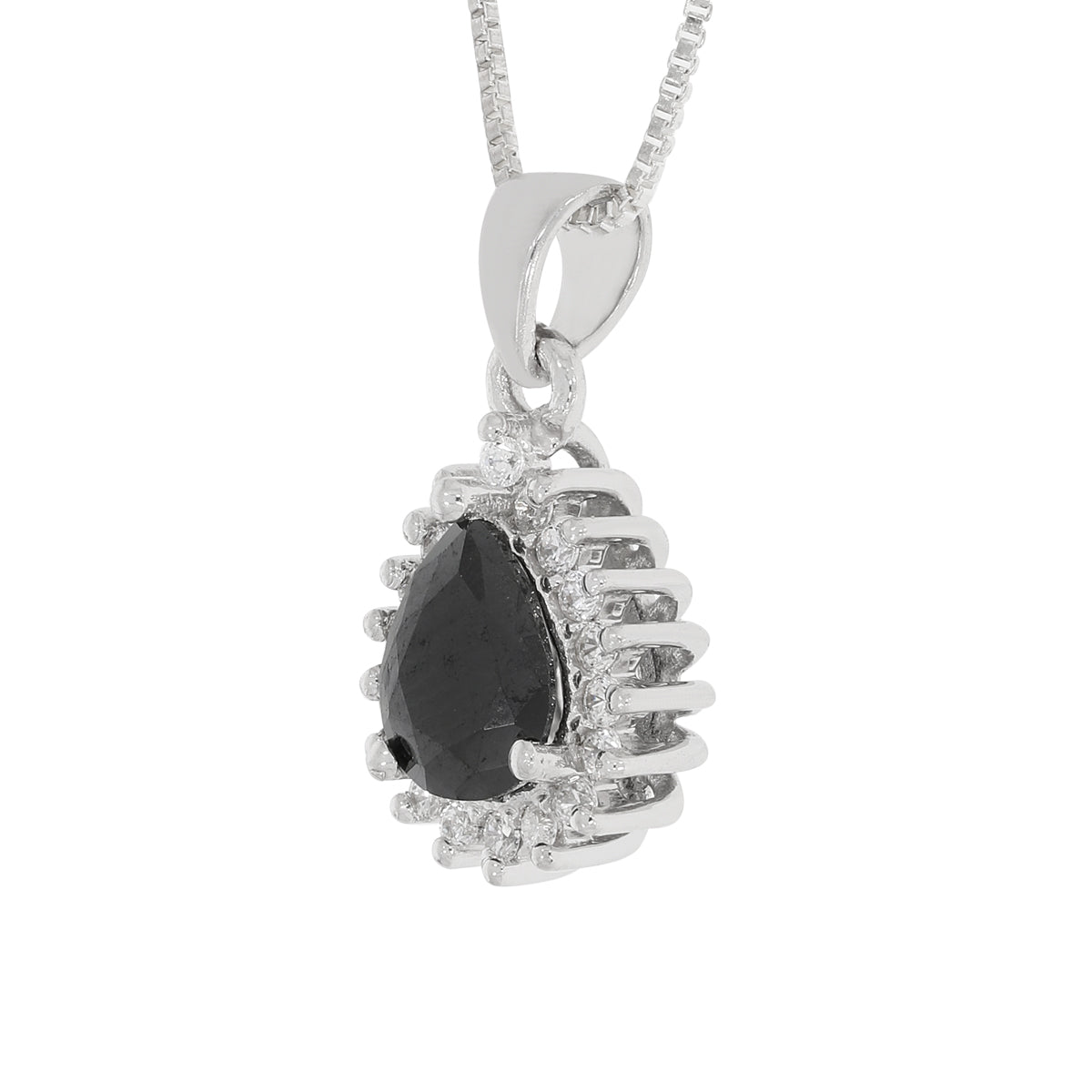 Silver Black Tear Drop Pendant Set with Link Chain