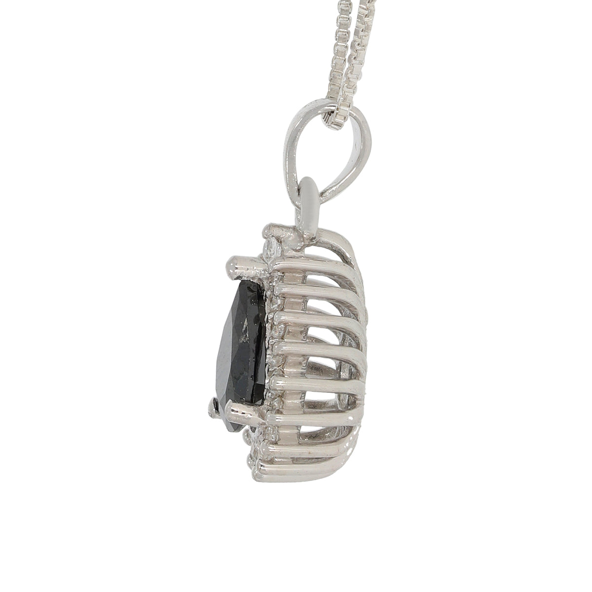 Silver Black Tear Drop Pendant Set with Link Chain