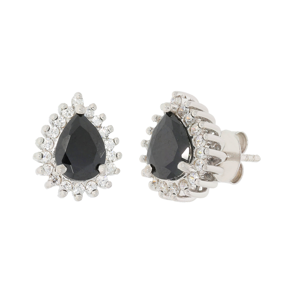 Silver Black Tear Drop Pendant Set with Link Chain