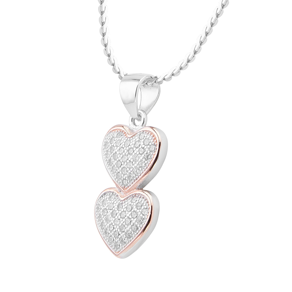 Charming Double Heart Pendant Set with Link Chain
