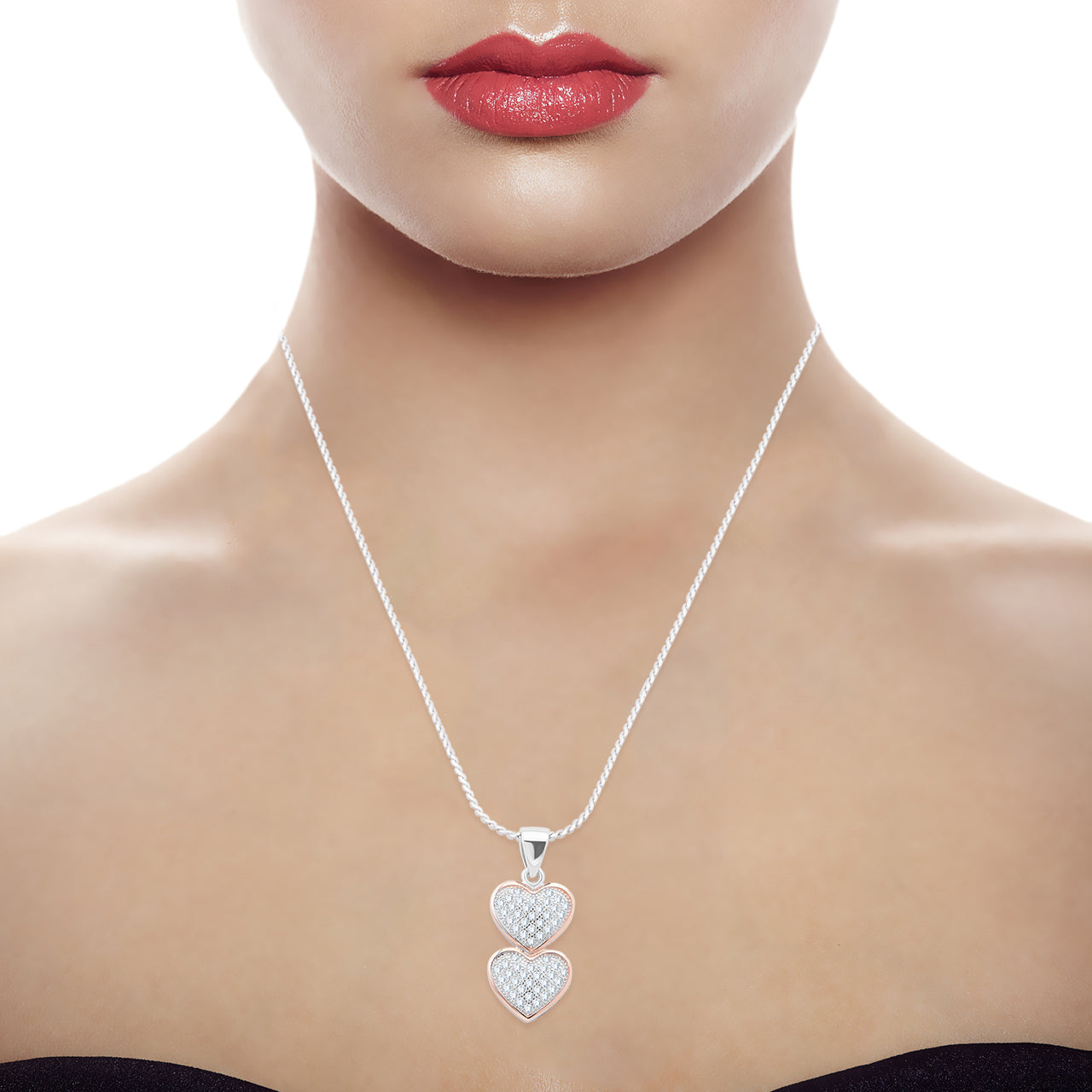 Charming Double Heart Pendant Set with Link Chain